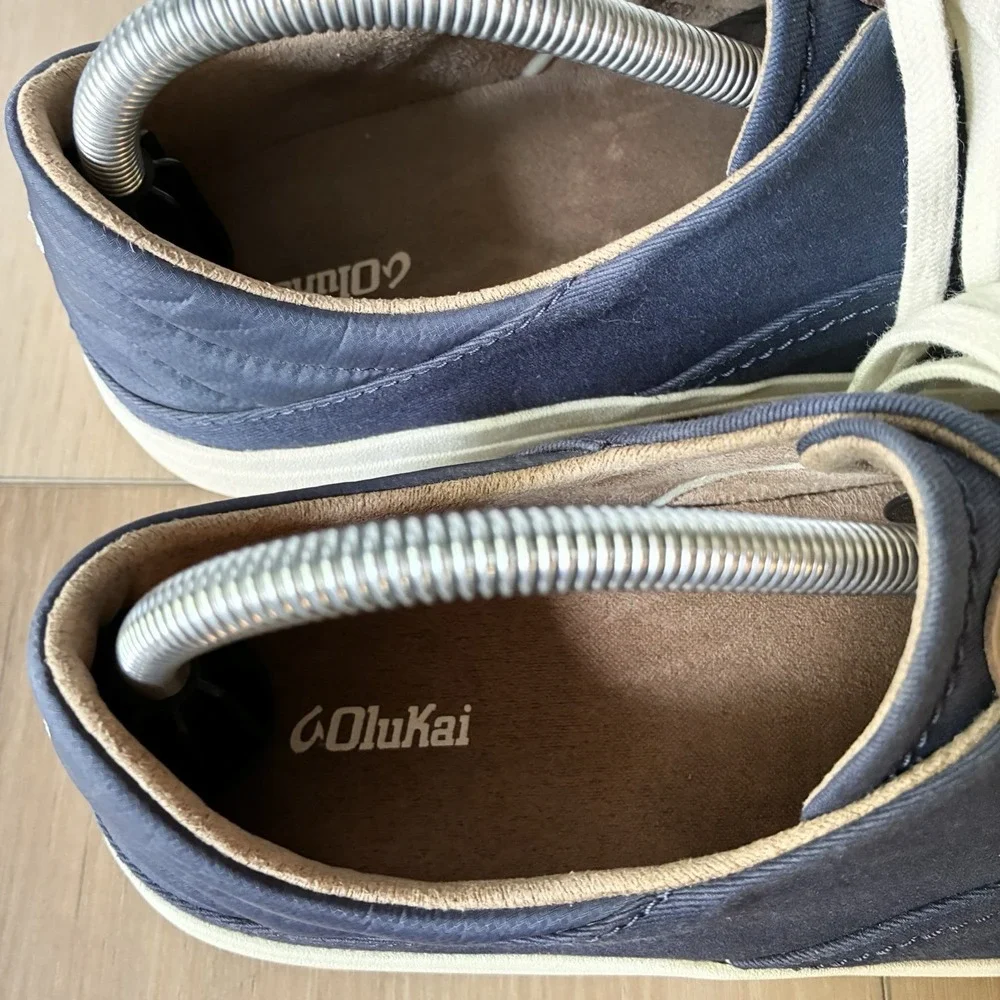 OluKai Kohu Canvas Casual Slip On Lace Up Boat Sneakers Navy Blue Womens 11